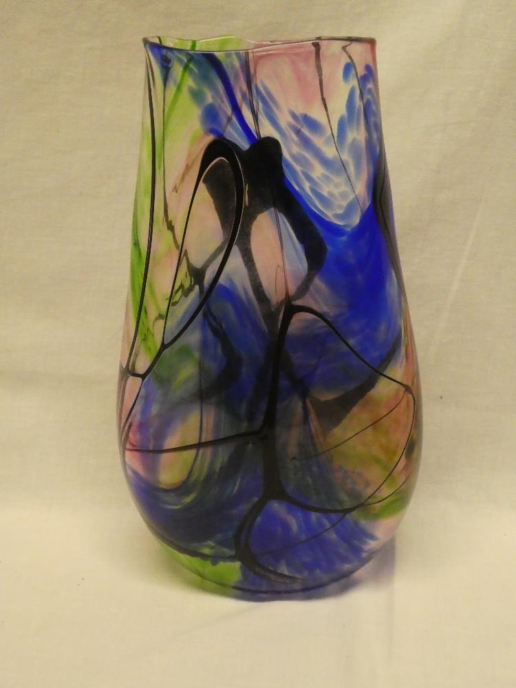 A large Cornish art glass tapered vase by Norman Stuart Clarke with blue,