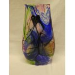 A large Cornish art glass tapered vase by Norman Stuart Clarke with blue,
