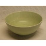 A Royal Lancastrian pottery circular pedestal bowl with green glazed decoration,