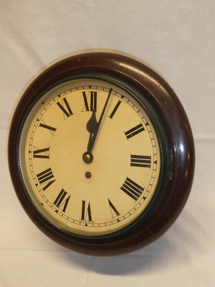 A 19th Century wall clock with painted circular dial and fusee movement in polished mahogany