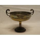 An Edward VII silver two handled circular pedestal bowl with scroll handles, Chester marks 1905,