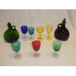 Seven various 19th Century and later coloured glass goblets of varying colours and forms and two
