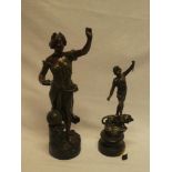 A Continental bronzed spelter classical female figure and one other similar figure (2)