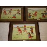 Three rare 19th/early 20th Century coloured cat golfing prints by Louis Wain "The Approach/Holed