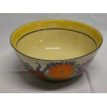 A Clarice Cliff Bizarre "Gayday" pattern circular bowl with painted floral decoration (slight