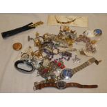A selection of various costume jewellery and related items including ladies 9ct gold wristwatch,