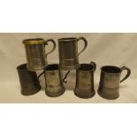 Six various 18th/19th century pewter quart tankards,