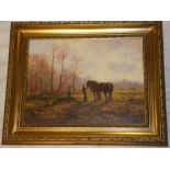 J** Greenwell - Oil on canvas Rural scene with working horses and figures,