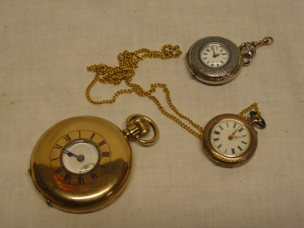 A gentleman's gold-plated half hunter pocket watch in plain case,