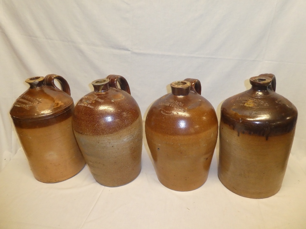 Four various 19th century two gallon stoneware flagons including Browning & Sons of Smithfield Bars,