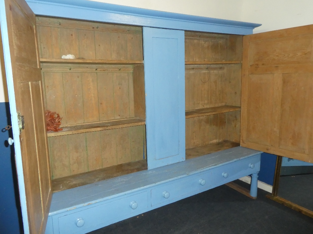 An unusual large 19th Century painted pine housekeeper's cupboard with shelves enclosed by two - Image 3 of 3
