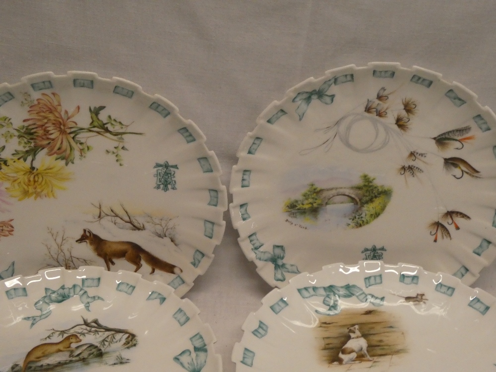 A good quality Copeland china part dessert set with wildlife and sporting decoration within ribbon - Image 7 of 7