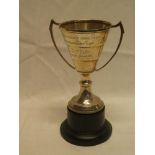 A silver two handled trophy cup "Truro and District Canine Society 1942", 6½" high,