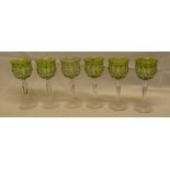 A set of six good quality green tinted cut glass hock goblets