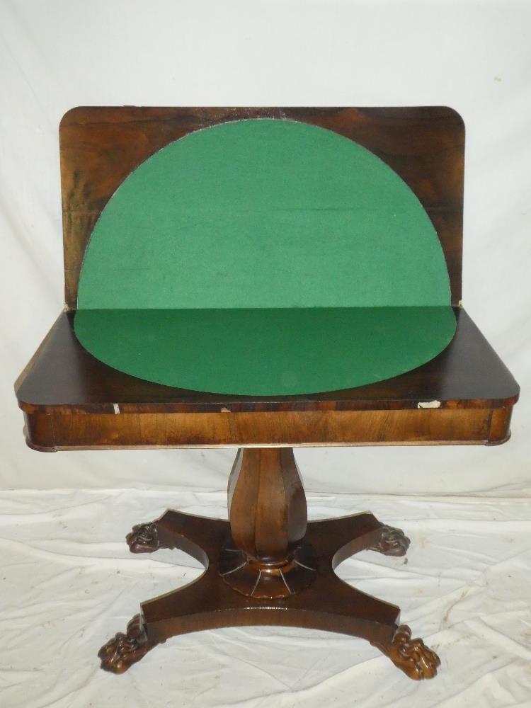 A Victorian rosewood rectangular turnover-top card table with baize lined playing surface on - Image 3 of 3