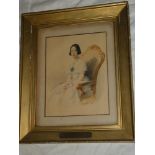 Artist Unknown - watercolour Three-quarter length portrait of a seated female 'Caroline Vernon',