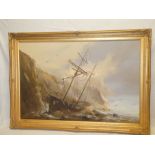 Vashti - oil on canvas Coastal scene with beached fishing boat, signed,