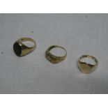 Three various 9ct gold signet style rings,