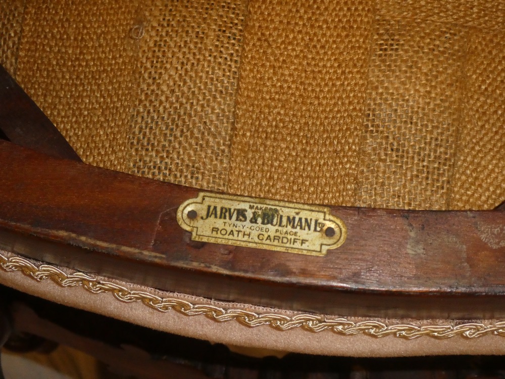 A set of four carved mahogany balloon-back dining chairs by Jarvis & Bulman Limited of Cardiff with - Image 2 of 2