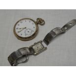 A gentleman's silver wrist watch by Seman's with silver strap and a gentleman's gold-plated pocket