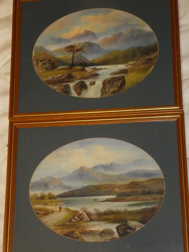 Artist unknown - oils on boards Lake and river scenes 9" x 11½" oval (a pair)