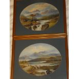 Artist unknown - oils on boards Lake and river scenes 9" x 11½" oval (a pair)