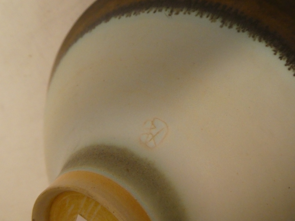 A Studio china circular tapered bowl by Peter Wills with cream and oxide decoration, - Image 2 of 2