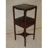 A George III mahogany square shaving stand with a single drawer in the frieze on square legs (af)