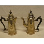 A pair of good quality silver-plated classical shaped hot water pots with hinged lids,