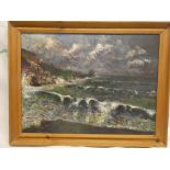 Artist unknown - oil on canvas Cornish coastal scene 17" x 24"