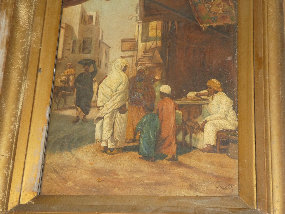 N** Newby - oil on canvas Arab market scene with figures, - Image 2 of 2