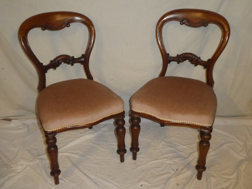 A set of four carved mahogany balloon-back dining chairs by Jarvis & Bulman Limited of Cardiff with