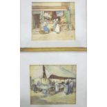 Percy Lancaster - watercolours "The Fruit Stall/A Fruit Shop" monogrammed, inscribed to verso,