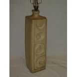 A Studio Pottery square section table lamp with geometric decoration and shade