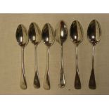 A set of six late Victorian silver teaspoons with engraved initials,