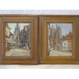 Florence Green - oils on boards Cathedral city street scenes, one inscribed "Abbeville", signed,