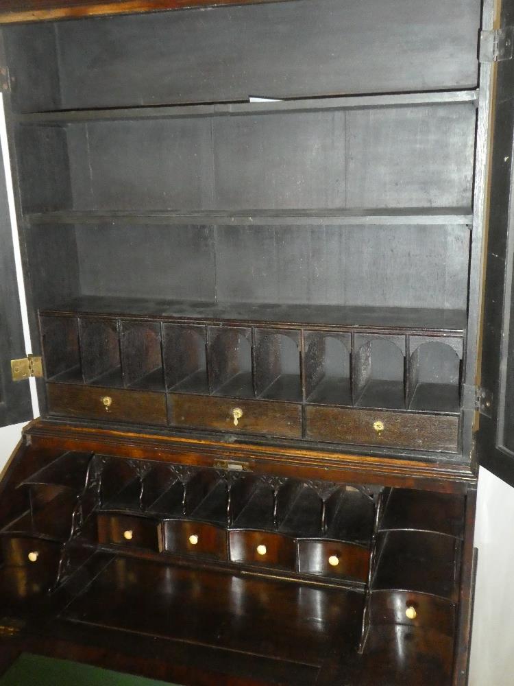 A George III mahogany cross banded bureau bookcase, the fitted interior with numerous drawers, - Image 4 of 5