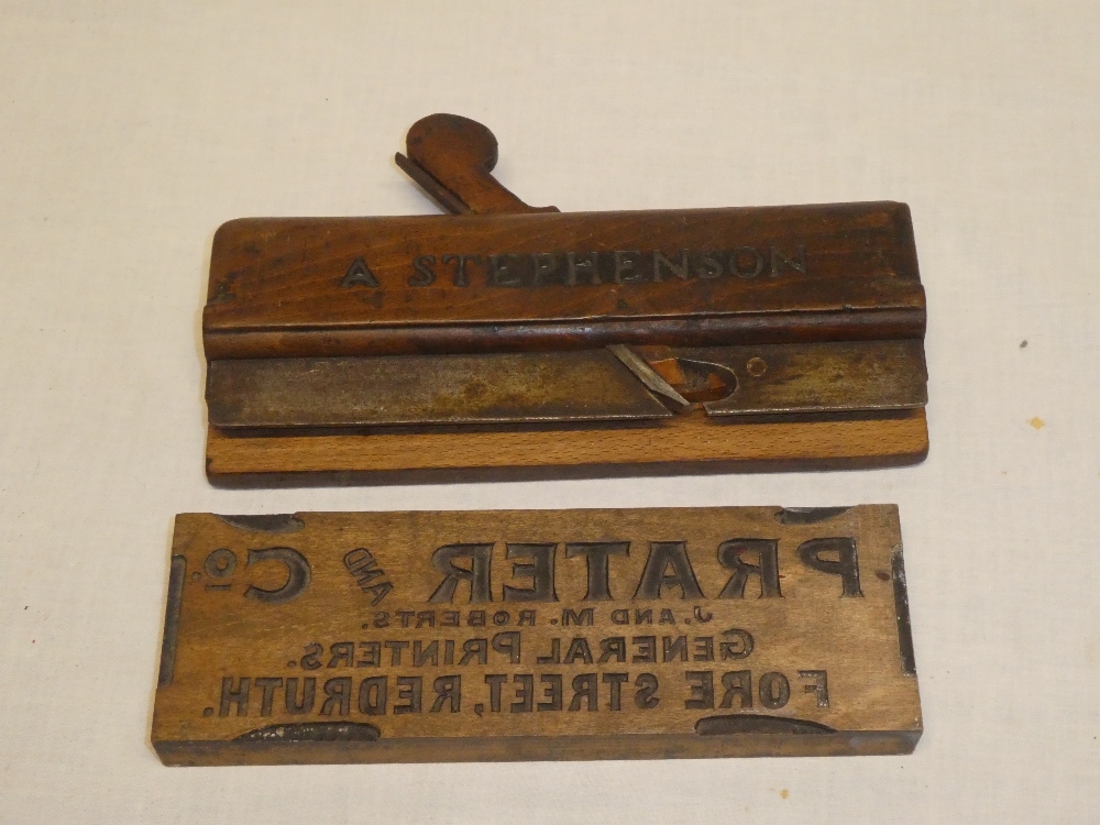 An unusual Cornish rectangular wood printing block for Prater & Co Fore Street Redruth and a