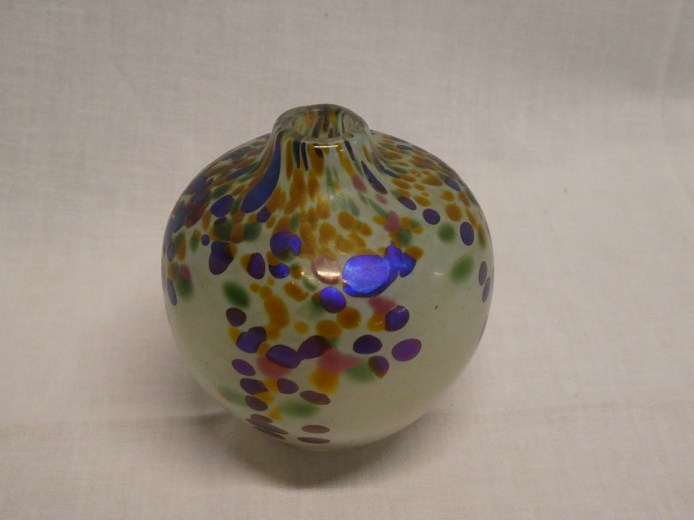 A Cornish Art Glass tapered vase by Norman Stuart Clarke with multi-coloured decoration, signed,