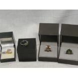 Four various 9ct gold dress rings including 9ct gold ring set rose quartz,
