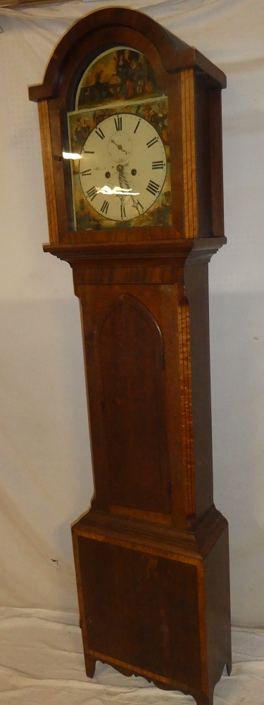 A 19th Century longcase clock with 13" painted arched dial decorated with numerous figures, - Image 3 of 3