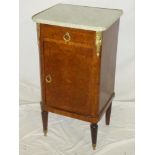 A late 19th Century French inlaid walnut bedside cabinet with a single drawer in the frieze and