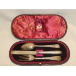 A late Victorian silver three-piece christening set comprising knife,