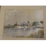 Brian Hayes - Watercolour River scene with boats,