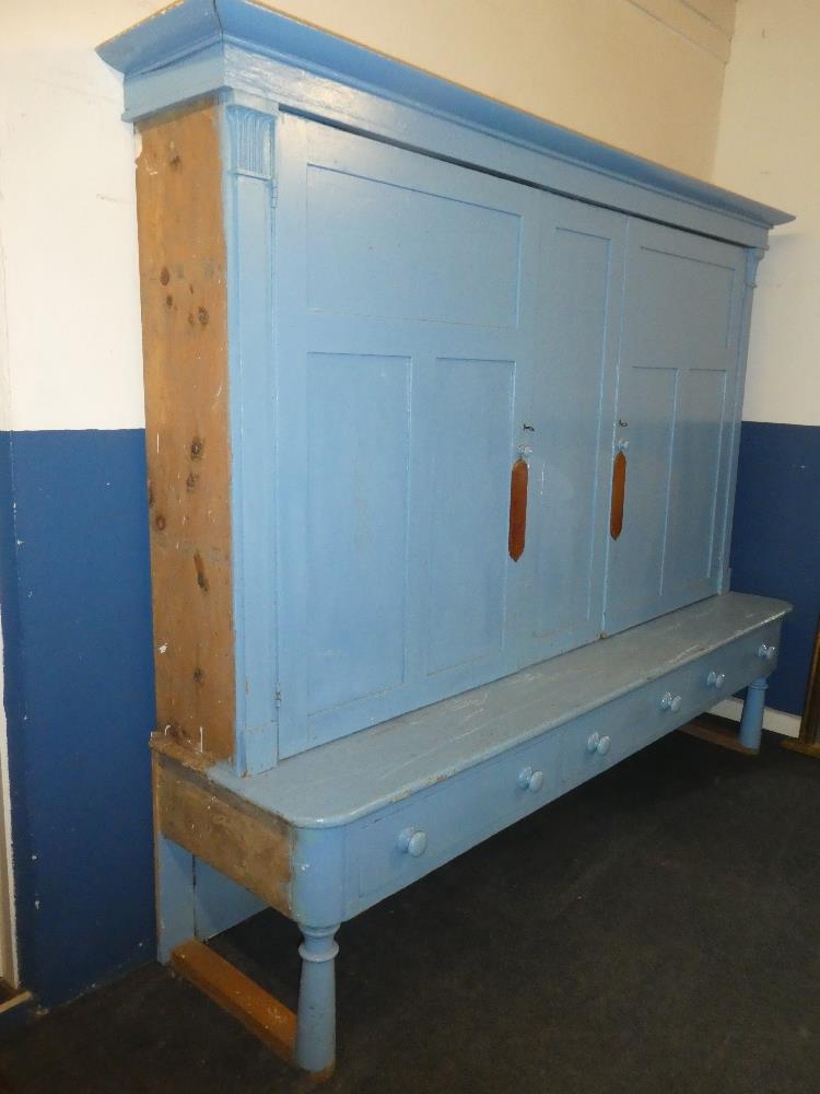 An unusual large 19th Century painted pine housekeeper's cupboard with shelves enclosed by two - Image 2 of 3