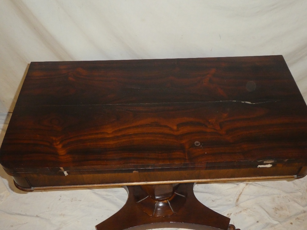 A Victorian rosewood rectangular turnover-top card table with baize lined playing surface on - Image 2 of 3