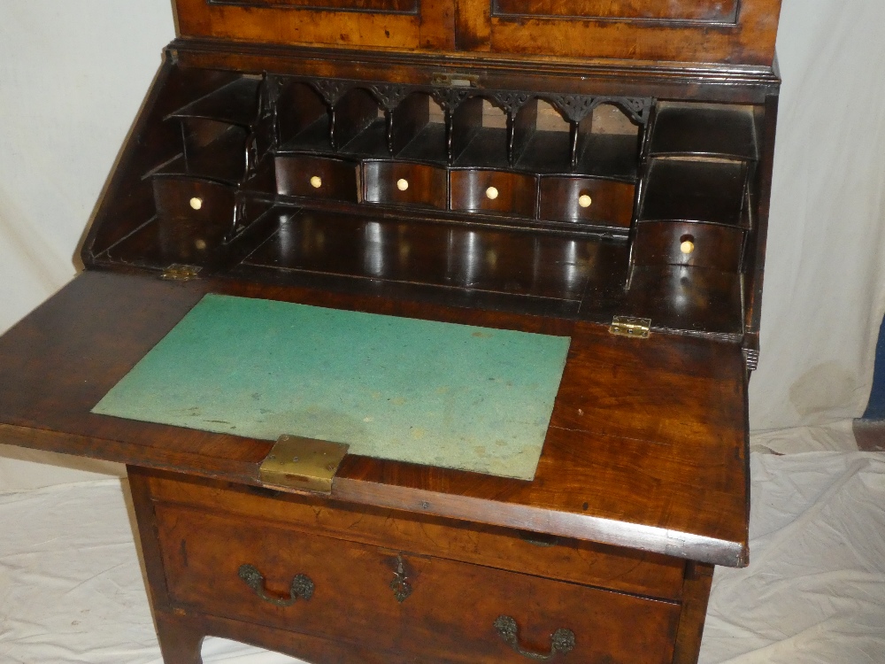 A George III mahogany cross banded bureau bookcase, the fitted interior with numerous drawers, - Image 2 of 5