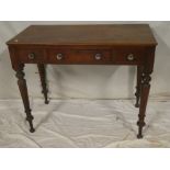A Victorian mahogany rectangular side table with three drawers in the frieze on turned tapered legs