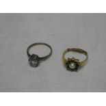 A 9ct gold dress ring set a pearl and sapphires and one other amethyst mounted dress ring (2)