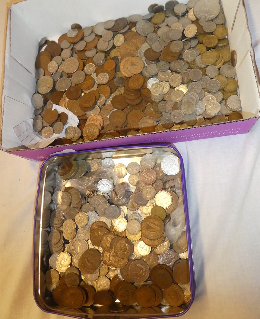 A large selection of mixed pre-decimal coins including some silver 6d coins,